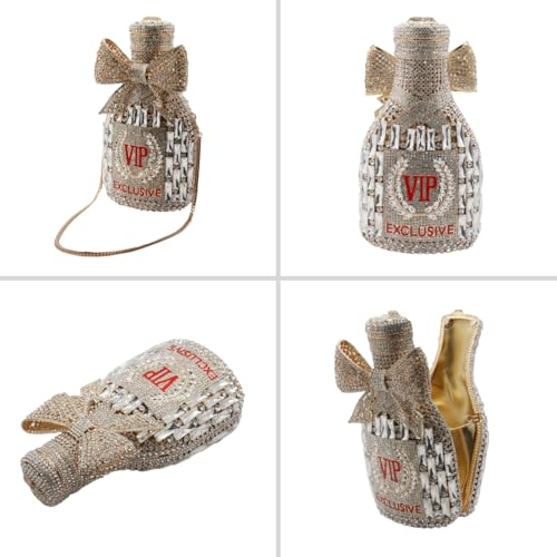 Image of UMREN Women Champagne Bottle Rhinestone Evening Bag Sweet Bow Diamond Clutch Purse Crystal Handbag for Party Cocktail