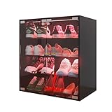 Veemuaro Wooden Shoe Storage Box, 4 Layers Shoe Organizer Storage Box with Glass Door, RGB Led Light and APP Control for Up to 12 Pairs of Shoes, Shoe Storage Bin for Display Sneakers, Black