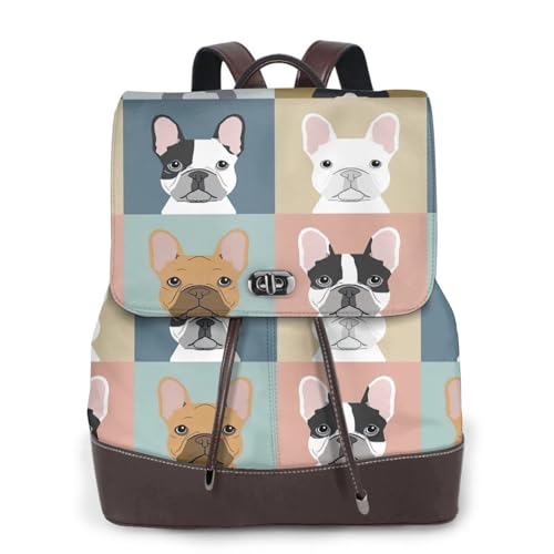 Sac à dos en cuir femme motif bouledogue finitions haut de gamme