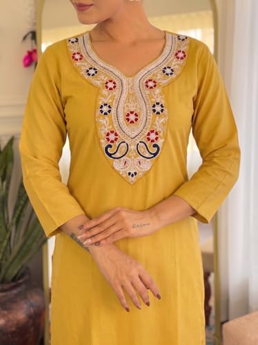 Image of Women Fabulous Mustard Kurta Ensemble with Bandhani Embroidered Dupatta Festive Ethnic Set