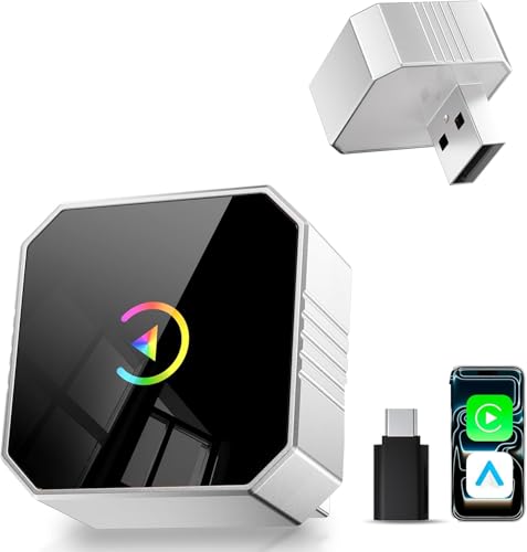 2026 Upgraded Mini Wireless CarPlay Adapter for Apple CarPlay & Android Auto Plug & Play Fast and Auto Connect No Latency 2 in 1 Car Play Wireless Adapter for iPhone iOS 10+ & Android 11+ (Silver)