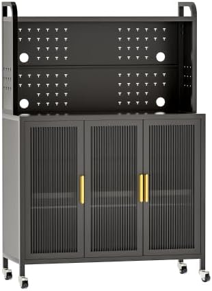 Microwave Stand – Multifunctional Kitchen Bakers Rack with Storage, Ideal as Coffee Bar Cabinet, Countertop Microwave Cart – Extra Large Capacity, Screwless Assembly