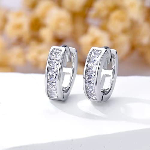 Huggie Earrings Sterling Silver Cubic Zirconia 15mm Hypoallergenic Hoop Earrings for Men Women 5