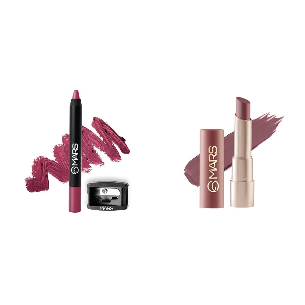 MARS Long Lasting Crayon Lipstick up to 12 Hours Stay Matte Finish Waterproof Lip Crayon (3.5 gm) 24 Creamy Matte Long Lasting Lipstick for Women Creamy Lipstick Single Swipe (3.2 gm) (02)
