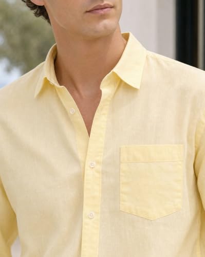 Image of Nobero Breezy Premium Linen Cotton Shirt for Men | Stylish Casual Shirts for Men | Semi Cut Collar | Box Pleat | Curved Hem | Regular Fit | Full Sleeve | S-XXXL