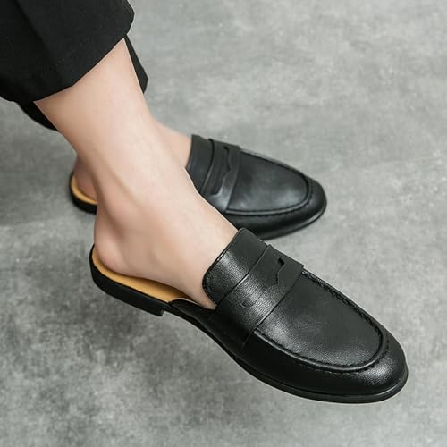 Men's Leather Slip On Mules Slippers Comfortable Round Toe Backless Flats Loafers for Business Work Dress Casual Penny Shoes4