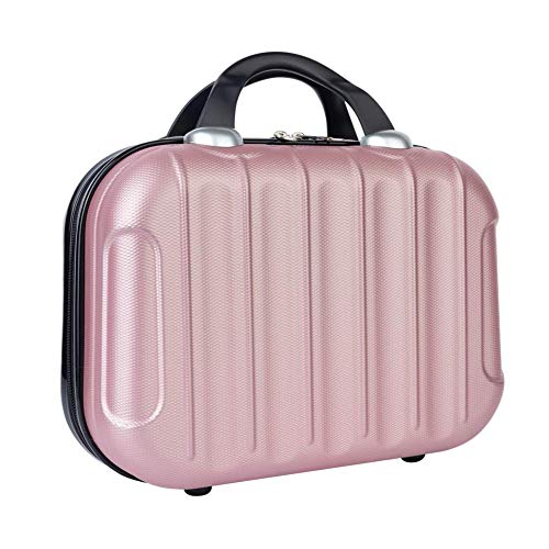 Hanwoit Hard Shell Cosmetic Case (Rose Gold,Non-deformable Material), Portable Makeup Carrying Case Great for Travel. Mini Suitcase That Can Store Toiletries & Can Be Fixed On A Trolley Case.
