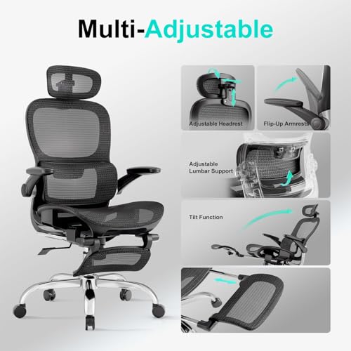 Ergonomic Office Chair,Office Chair with Tilt Function,Mesh Office Chair with Footrest,Ergonomic Chair with Adaptive Backrest, Adjustable Headrest and Flip-Up Armrests image 7