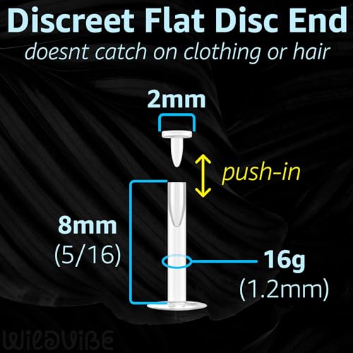 18PCS 16G Clear Push Top Piercing Retainers Earrings For Work, Bioflex Lip Rings Labret Helix Tragus Medusa Monroe Retainer For Women Men 6-10mm Bar Length3