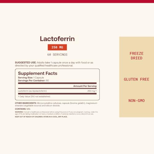 Jarrow Formulas Lactoferrin Supplements 250 mg - Immune-Supporting Glycoprotein for Healthy Immune System Support & Iron Absorption - Freeze Dried, Gluten Free, Non-GMO - 60 Capsules (Servings) - image 4