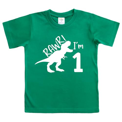 rawr im 1 Dinosaur First Birthday boy Outfit 1st Roar one Year Old Dino Shirt rex (Green, 12 Months)