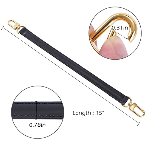 Image of Genuine Leather Plain Strap Replacement Top Handle Leather Strap for Handbag (Black, 14.5 in)