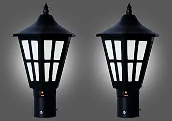 Outdoor410G Metal and Glass Classy Gate Light Outdoor Light Pillar Light Garden Light (Standard Size, Black and Clear) - Pack of 2