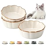 SIDUCAL Cat Bowls - 3 Pieces Cat Food Bowl Cat Dishes with Silicone Non-Slip Mats, 5 Inches Cat Bowls for Indoor Cats, Ceramic Cat Food and Water Bowl Set Gift for Pet Lovers - White