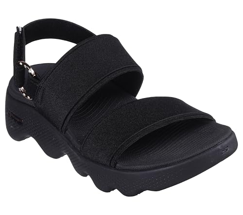 Skechers Women's On-The-Go Go Walk Massage Fit Lycra Double Band Sandal, Black/Rose Gold, 9 by Skechers - Used condition - US$32.37