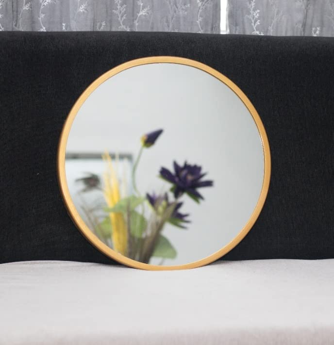 Image of Quality Glass Wall Mirror Metal Frame Round Metal Frame Wall Mirror for Bathroom, Living Room, Vanity Decorative Wall Mirror Wall Mounted (18X18 Inches) - Golden