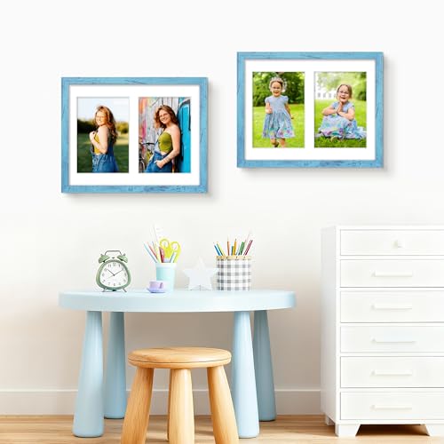 Image of DUENPY 8.5x11 Double 5x7 Picture Frame Double Picture Frame Displays Two 5x7 inch Photos Available Horizontal Wall Mounting Display and Vertical Blue