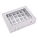 Sky Piea 24 Grid Velvet Glass Jewelry Box Jewellery Organiser Earring Ring Storage Holder Case Box (Grey)