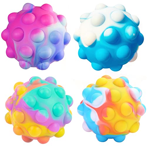 Pop Stress Ball Lot de 4 de Tilcare Chew Chew - Boules à bulles 3D squishy pour enfants et adultes autistes - Jouets sensoriels en silicone de qualité alimentaire pour les tout-petits Cover