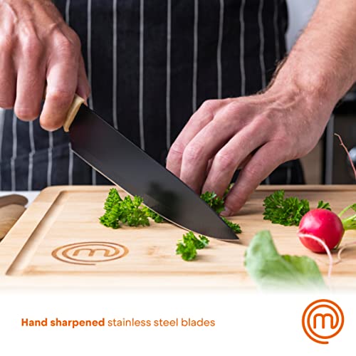 MasterChef-Kitchen-Knives-Set-of-5-Including-Paring-Utility-Bread-Carving-Chef-Knife-Sharp-Stainless-Steel-Non-Stick-Blades-Wood-Look-Soft-Touch-Handles-5-Piece-Black