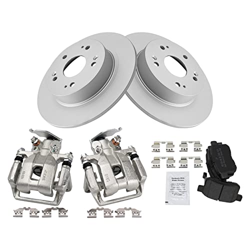 Image of TRQ Rear Brake Pad and Rotor Set Semi Metallic Solid Rotors Calipers | For 2013-2017 Honda Accord