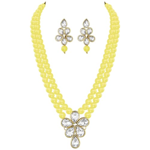 Image of Peora Crystal Faux Pearl Kundan Necklace & Jewellery Set Gift for Women