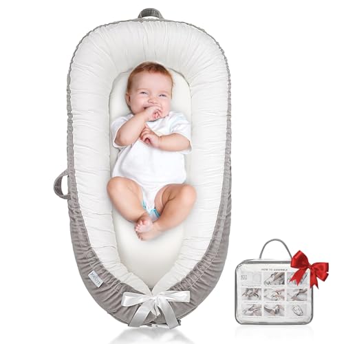 Image of JOCUTE Baby Lounger, Ultra Breathable Soft Cotton Perfect for Tummy Time, Portable & Adjustable Infant Floor Seat for Traveling | Newborn Shower Gift