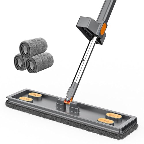 Sbyzm Trapeador para limpieza de suelos, mopa con rociador para limpieza de suelos, madera seca y húmeda, lavable, 3 unidades con almohadillas planas, mopa con mango M
