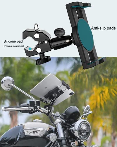 Aozcu Bike Tablet Mount, Motorcycle Bicycle Tablet Holder, Metal Clamp Anti Shake Handlebar Mount With 1/4'' Screw Tip For Ipad Pro 12.9/11/ Air/Mini, Galaxy Tabs, And Fits More Phone & Camera #TOP7