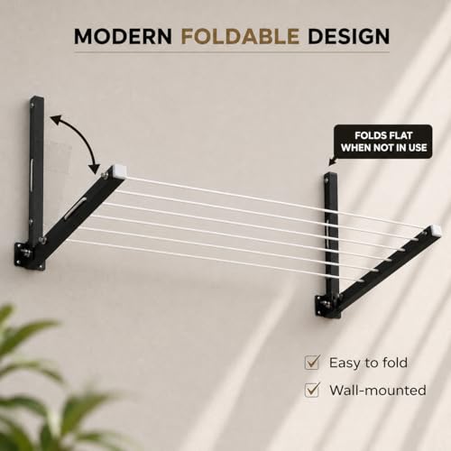 Image of TAGGY Heavy Duty 6 Layer Foldable Cloth Drying Stand for Balcony with 60 Feet Rope Cloth Drying Stand Wall Hanging Clothes Dryer Rack for Balcony Indoor Wall Mounted Laundry Hanger (6 Layer 60Ft Rope)