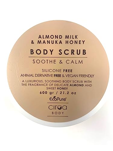Ciroa ALMOND MILK AND MANUKA HONEY BODY SCRUB SOOTHE AND CALM SILICONE FREE VEGAN FRIENDLY ANIMAL DERIVATIVE FREE 21.2 OZ