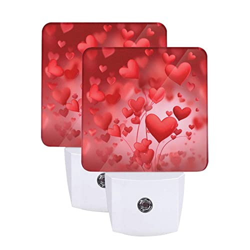 Image of Balloon Romantic Heart LED Plug-in Night Lamp 2 Piece Set, Auto Sensor Love Valentine's Nightlights Set of 2 for Bedroom Bathroom Stairs