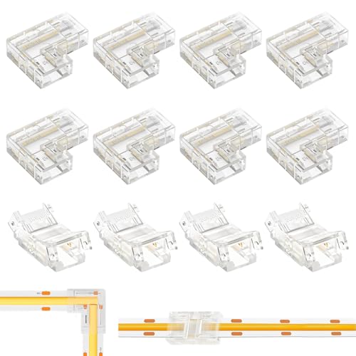 ZXBBTZ 12 Pz Connettori per Strisce COB LED 8mm 2Pin Connettore a LED Senza Saldatura Connettori ad Angolo a L per Strisce Led COB Connettore per Strisce Led 0-36V per Il Collegamento di Fili 8mm 2Pin