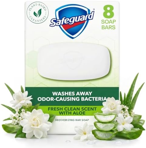 Safeguard Micellar Deep Cleansing Bath Bar Soap, Washes Away 99 Percent of Bacteria, Leaves Skin Soft, Made with Plant Based Cleansers, Fresh Clean Scent with Aloe, 3.2 oz (8 Count)