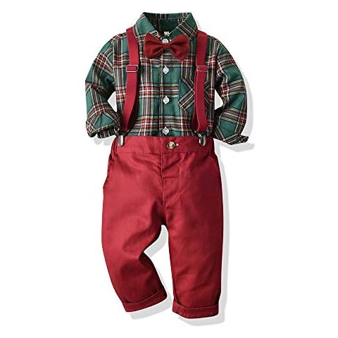 Tem Doger Boys Clothes Sets Toddler Boy Outfits Gentleman Suits Long Sleeve Bow Tie Shirts and Suspenders Pants (100/2-3T) Cover