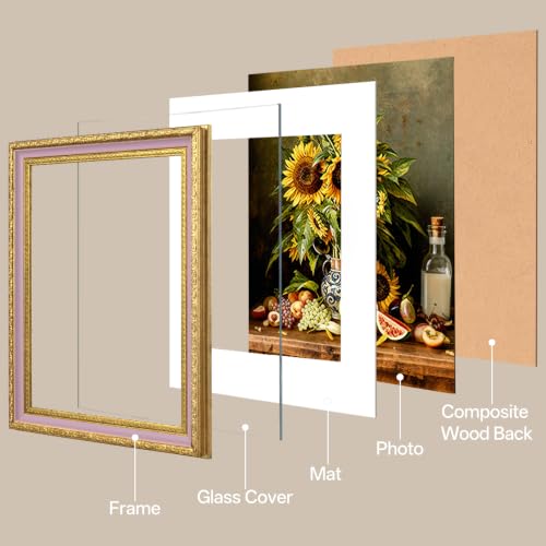 Image of eletecpro 8x10 Vintage Picture Frame, Glass Cover, Pink Gold, 2-Pack | Display Photo 5x7 with Mat or 8x10 without, Horizontal or Vertical, Tabletop or Wall Decor
