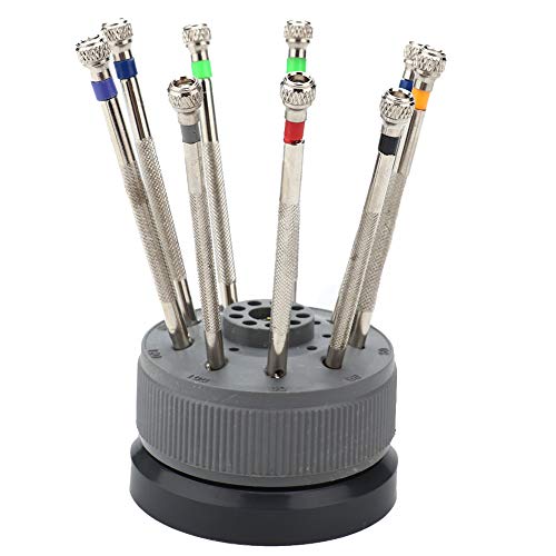 Salmue Tournevis Montre Kit Outils Tournevis pour Réparation Réparation Montre 9Pcs 0.6mm-2.0mm, Precision Lame Plate vis à tête Fendue Driver Tournevis horloger réparation Outils Cover