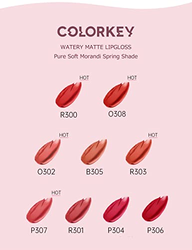 Colorkey Soft Matte Water Tint, Hydrating Glossy Lip Gloss, Long-Lasting Liquid Lipstick | Moist Fit Without Stickiness | Moisturized | Transparent | Highly Pigmented Lip Tint(O308 Kapok After Rain) #TOP7
