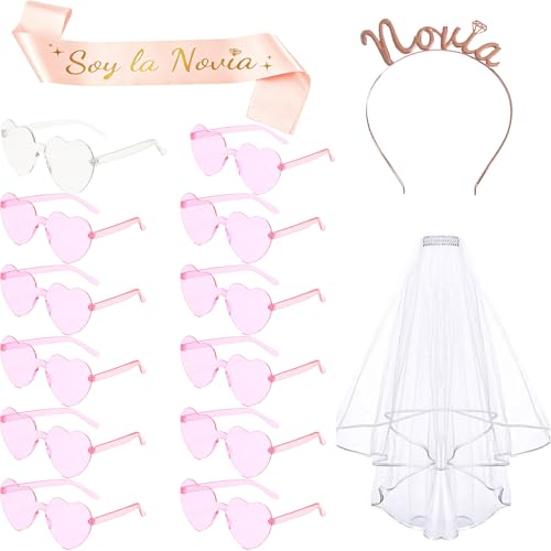jenich Set despedida de solteira decoração acessórios despedida de solteira óculos de noiva óculos despedida de solteira banda noiva cetim Sash Bride to Be diadema tiara véu noiva adorno Hen Night casamento