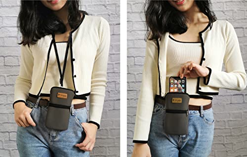 Image of Tainada Men Women Phone Neoprene Shockproof Zipper Sleeve Case Bag Pouch w /Carabiner, Neck Lanyard, Belt Loop Holster for iPhone 17 /16 Pro Max, 16 /15 Plus; Samsung S25, S24+, A56, Z Fold7, 6 (Gray)