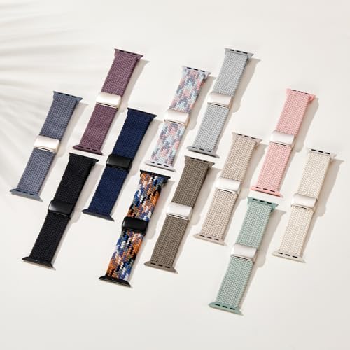 Magnetic Braided Band Compatible for Apple Watch Bands Women Men 40mm 44mm 42mm 46mm 41mm 45mm 38mm 49mm, Adjustable Stretchy Nylon Solo Loop for iWatch Series 11 10 9 8 7 6 5 4 SE Ultra 3 2 1 — view 3