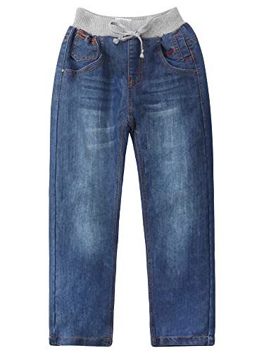 Pantalon en Jean pour Enfant Garçons Filles Basiques Denim de Coton Tricoté à la Taille Élastique Jeans Coupe Ample - Tailles 104-110 Cover
