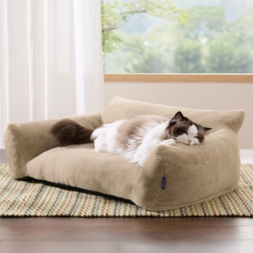 BEDSURE Katzenbett große Katzensofa Hundesofa, 76x51x25cm, Kamel | waschbar, für kleine Hunde und große Katzen, abnehmbarer Bezug, rutschfester Unterseite, rutschfest, für den Inne