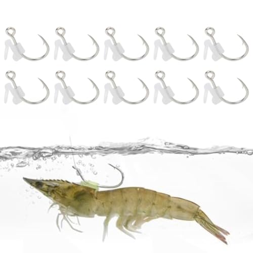 Homeponnew Materiales para atar moscas, ganchos luminosos para camarones, 10 unidades, soportes para cebos de camarones vivos que brillan en la oscuridad con banda de silicona flexible y acero de alto