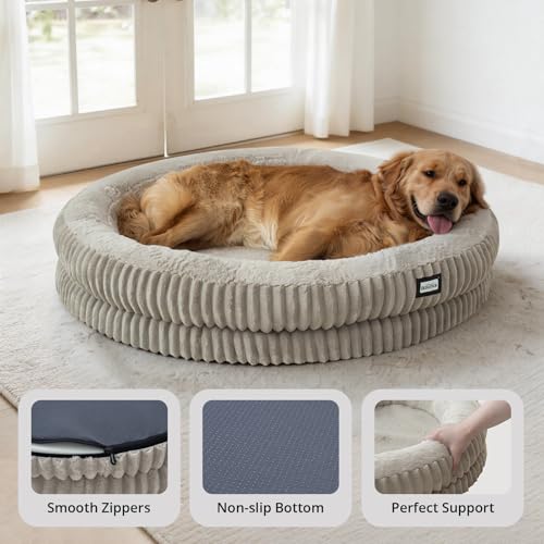 Image of BALANCE Donut Dog Bed, 43 Inches Round Dog Bed Extra Large Size Dogs Washable, Orthopedic Calming Dogs Beds for Kitten, Fluffy Plush Faux Fur Pet Bed with Anti-Slip Bottom