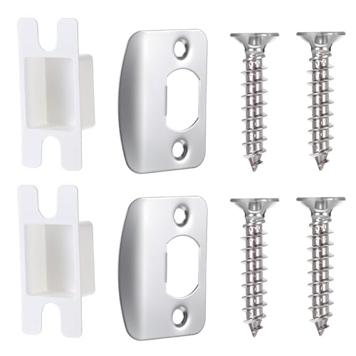 LXUEJIE 2 Set Universal Door Strike Plate with 2 Buckle Box and 8 Screws, 2-1/4 inch x 1-7/16 inch Door Strike Plate for Fix Door Won't Latch in, Extended to Cover Worn Slot