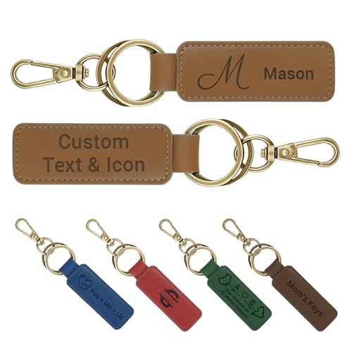 CDBUY Custom Double-Sided Leather Keychain, Personalized Engraved Key Chains with Names or Text, Customized Gifts for Men