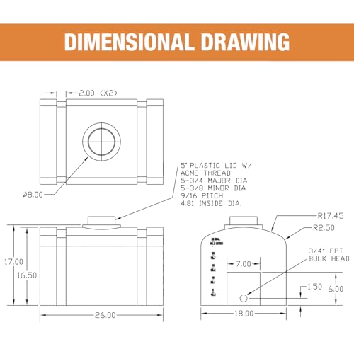 image for RomoTech 82123899 Polyethylene Domed Reservoir Water Tank, 26 gallon, 