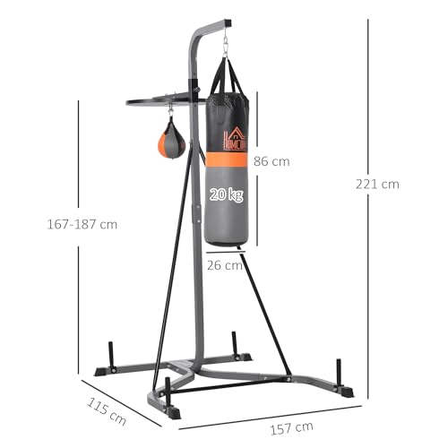 HOMCOM Saco de Boxeo Colgante 2 en 1 Saco de Suelo de Pie con Soporte con Bola de Velocidad Ajustable en Altura de 167-187 cm e Inflador para Ejercicios Fitness en Casa Gimnasio 115x157x221 cm Gris - imagen 7