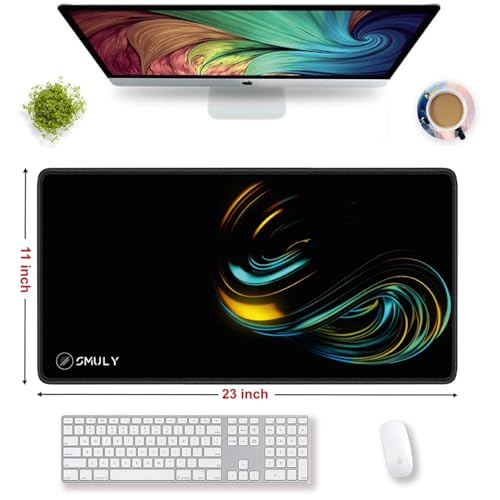 Image of Neon Wave Design Large Desk Mat, Extended Mouse Pad 58.5 x 28 cm, Desk Pad, Washable Mousepad, 2mm Thick Non-Slip Rubber Base, Stitched Edges for Office, Home & Workstation (Multicolour)